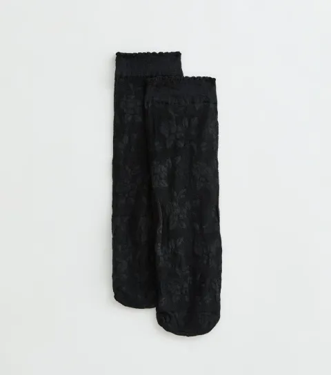 Black Floral Sheer Socks