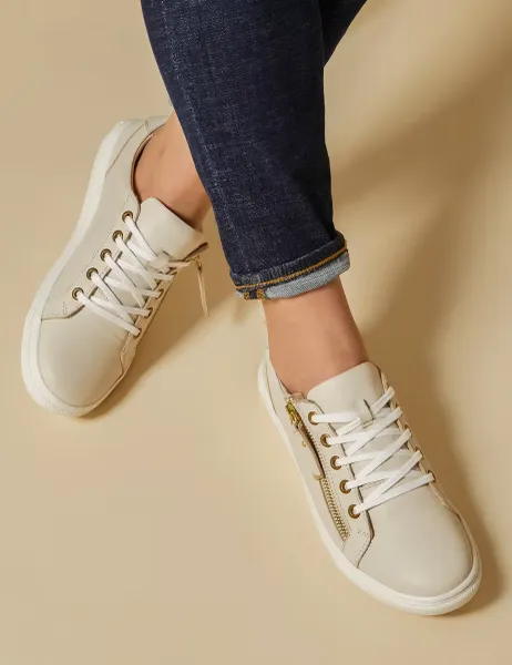 Jones Bootmaker Leather Zip Up Trainers Stone