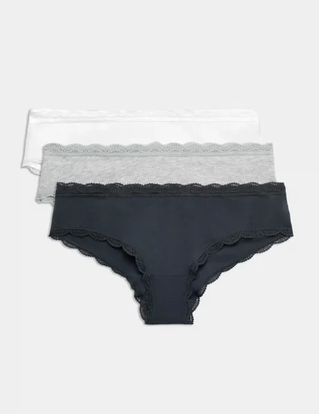 Marks & Spencer 3pk Cotton Rich Hipster Knickers Dark Pewter