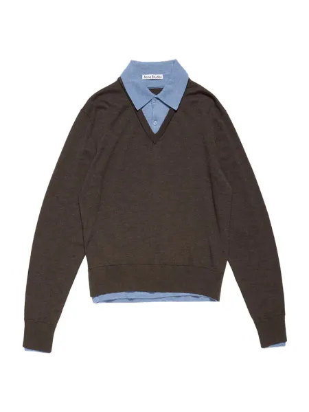 Layered Wool Jumper Brown/Blue