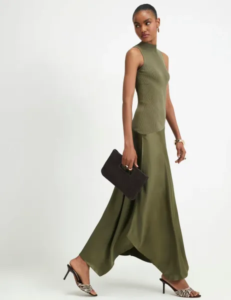River Island Satin Knitted High Neck Maxi Bodycon Dress