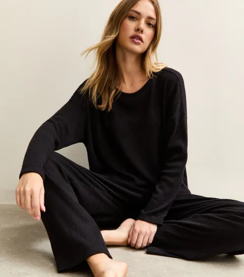 Women's Black Brushed Ribbed Top