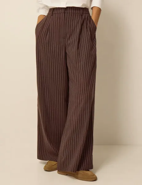 Pinstripe Wide Leg Trousers Chocolate