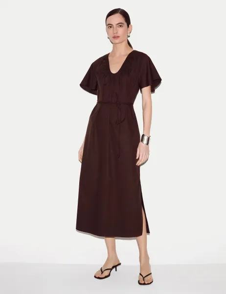Jigsaw Cotton Blend Midi Relaxed Waisted Dress Brown