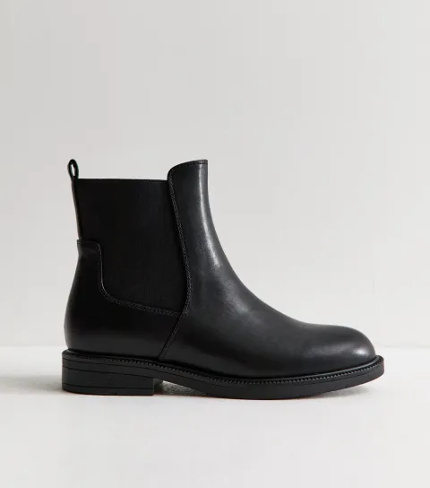 Women's Wide Fit Black Faux Leather Suede Flat Boots Vegan