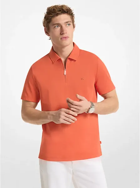 Cotton Blend Piqué Zip-Up Polo Shirt