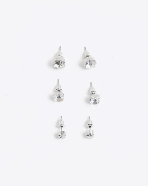 River Island Rhinestone Stud Pack Of 3 Earrings