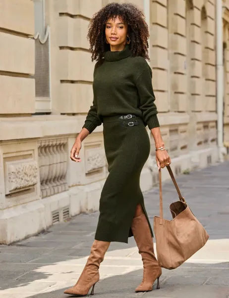 SOSANDAR Knitted Buckle Detail Midaxi Skirt