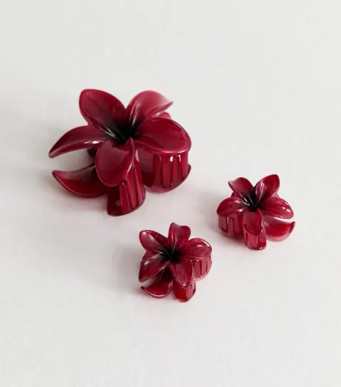 Pack of 3 Burgundy Ombre Flower Hair Clips