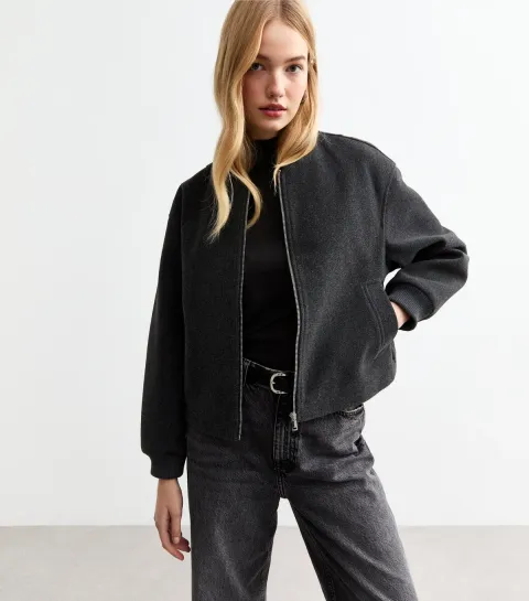 Women's Grey Brushed Bomber Jacket