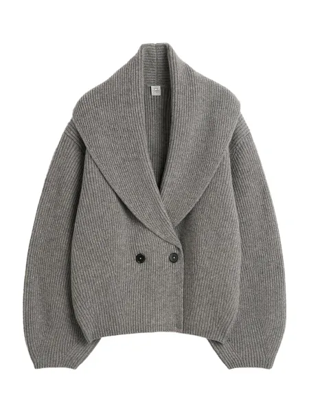 Shawl-Lapel Cardigan Mid Grey
