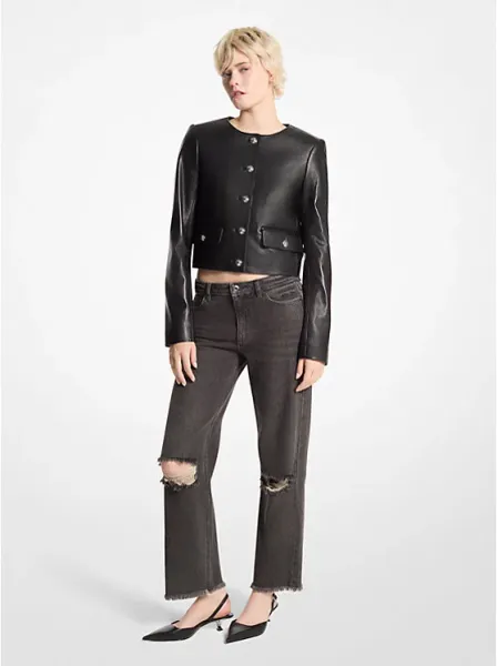 Michael Kors Leather Cropped Jacket