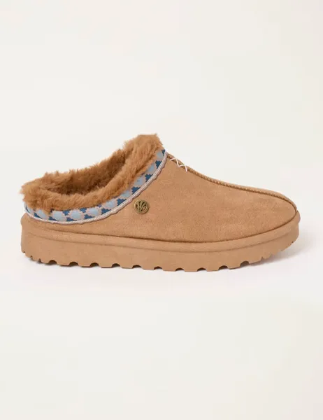 Faux Fur Lined Mule Slippers Brown Mix