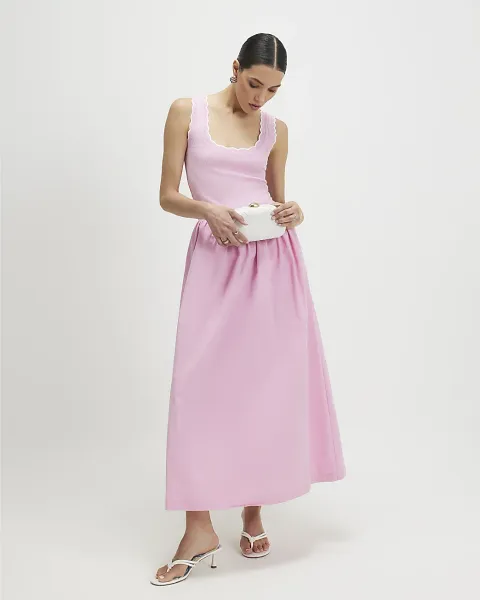 River Island Sleeveless Scallop Hybrid Maxi Dress
