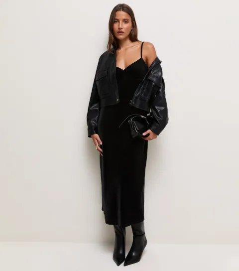 New Look Women's Black Velvet Sweetheart Neck Strappy Midi Dress
