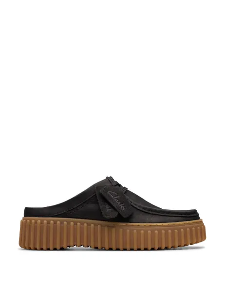Clarks Torhill Leather Flatform Mules Black