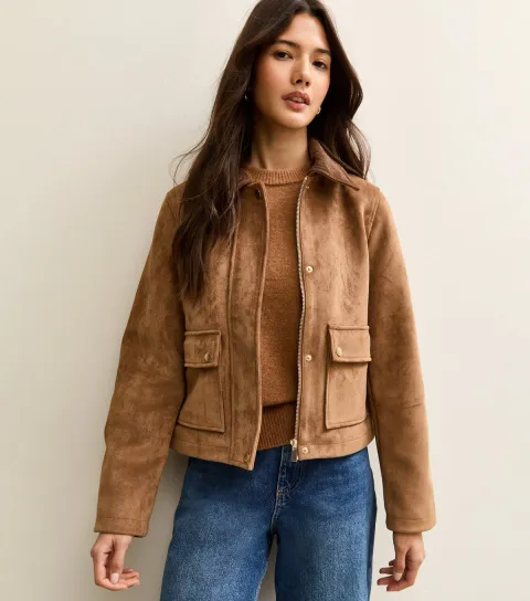 Women's Tan Faux Suede Patch Pocket Jacket