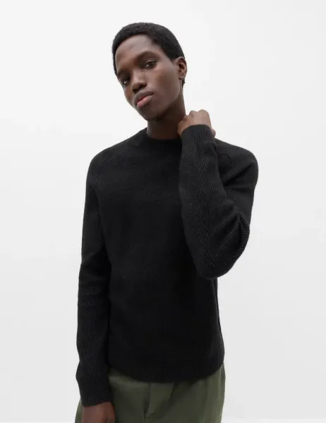 Marks & Spencer Supersoft Crew Neck Jumper with Wool Black