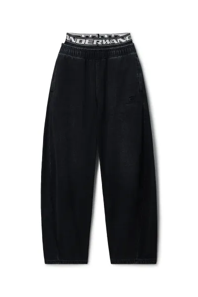 LOGO ELASTIC BRUSHED DENIM SWEATPANT