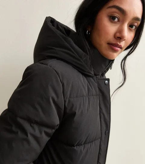 Women's Black Panelled Longline Puffer Coat