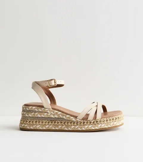 Women's Off White Strappy Woven Wedge Sandals Vegan