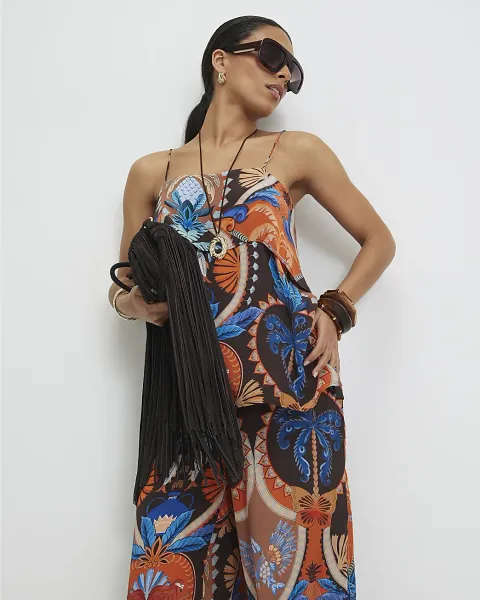 River Island Petite Placement Print Tiered Cami Top