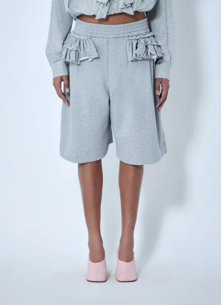 Knit Shorts with Frayed Pocket Details