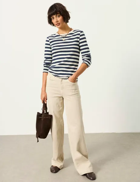 FatFace Cotton Rich Striped Slim Fit Top Navy Mix