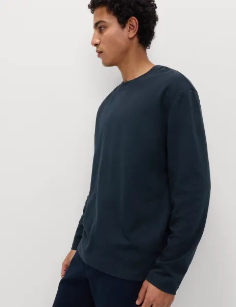 Marks & Spencer Ultimate Cotton Blend Long Sleeve T-Shirt Navy