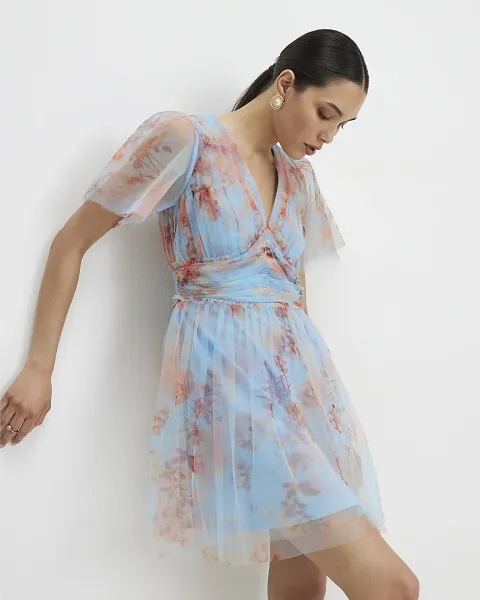 River Island Tulle Short Sleeve Mini Dress
