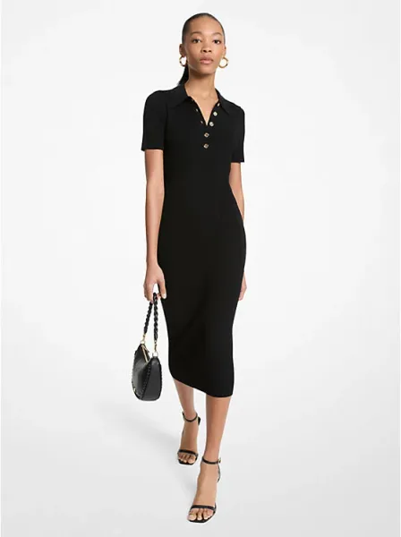 Stretch Knit Polo Midi Dress