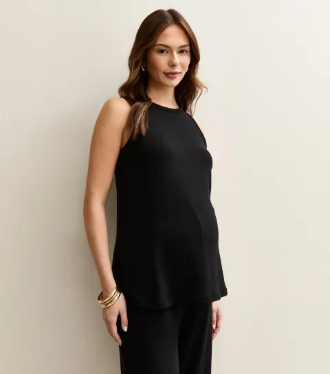 Women's Maternity Black Textured Sleeveless top