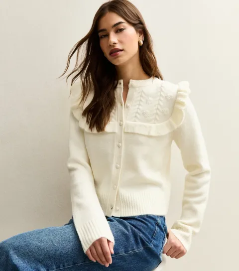 Women's Cream Floral Yoke Cardigan