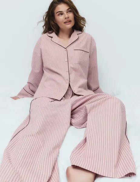 Marks & Spencer Pure Cotton Embellished Pyjama Shirt Pink Mix