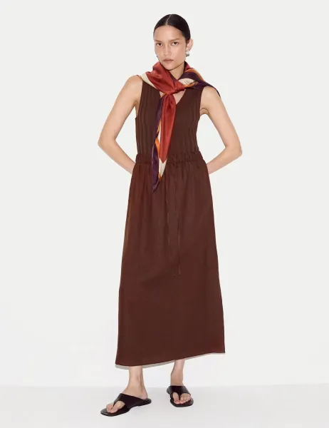 Jigsaw Pure Linen Drawstring Maxi Skirt Brown