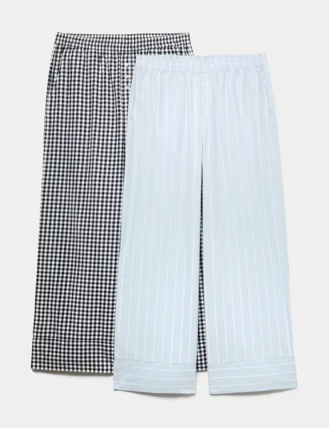 Marks & Spencer 2 Pack Pure Cotton Printed Pyjama Bottoms Blue Mix