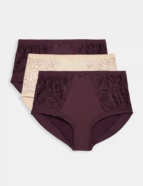 Marks & Spencer 3pk Amelia Lace High Rise Shorts Dark Aubergine