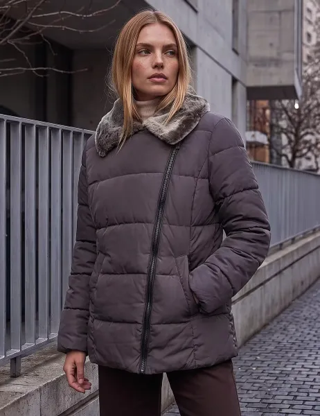 Roman Padded Biker Coat Taupe