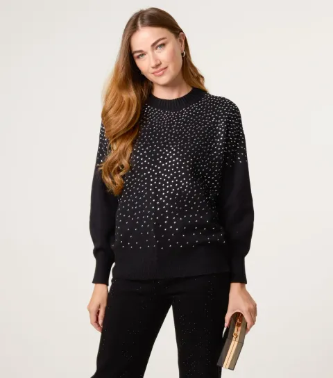 Women's Black Diamanté Embellished Jumper