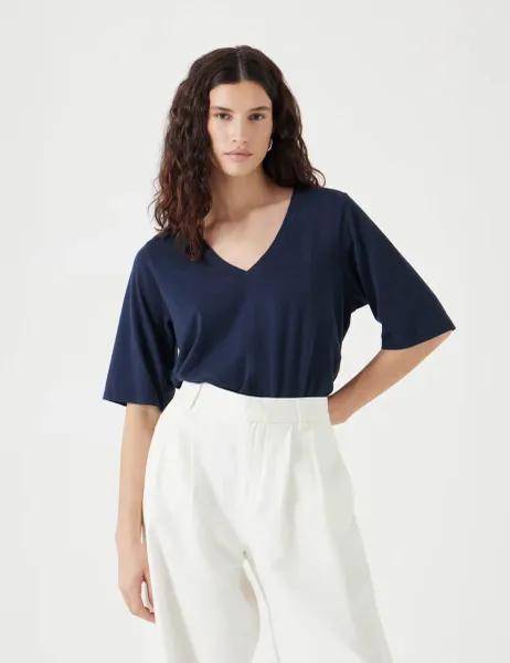 HUSH Cotton Rich V-Neck T-Shirt Dark Navy