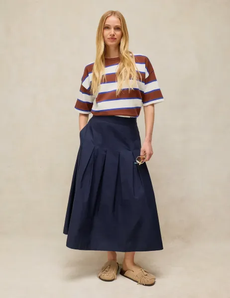 White Stuff Pure Cotton Midi A-Line Skirt Navy