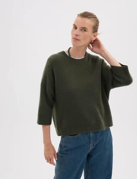 HUSH Pure Cashmere Oversized Knitted Top Khaki