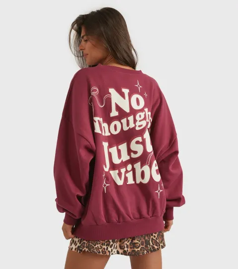 Women's Pink No Thought Just Vibes Printed Sweatshirt