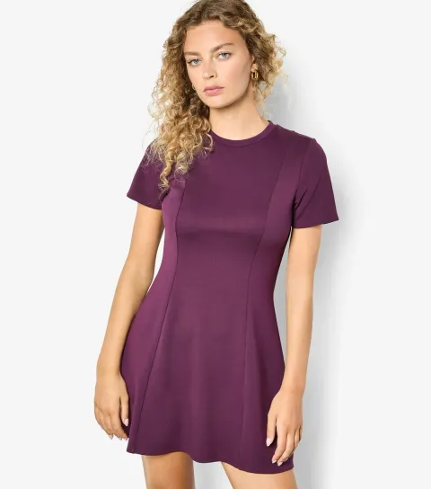 Women's Dark Purple Fit & Flare Ponti Dress