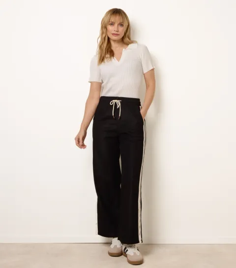 Women's Black Side Stripe Drawstring Trousers