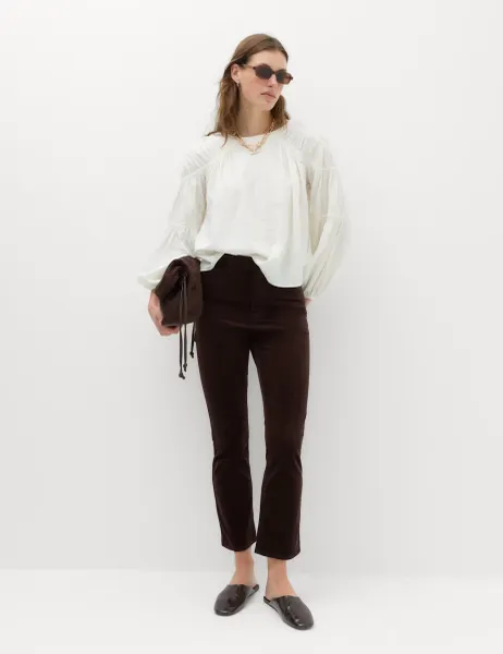 Marks & Spencer Cord Flare Cropped Trousers Bitter Chocolate