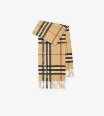 Crystal Check Cashmere Scarf in Sand beige