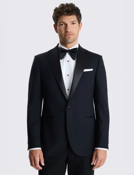 Moss Tailored Fit Wool Rich Stretch Tuxedo Jacket Black