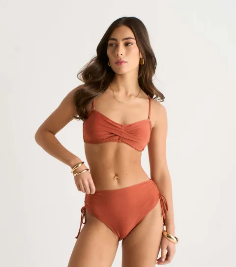 Women's Rust Metallic Ruched Bikini Bottoms