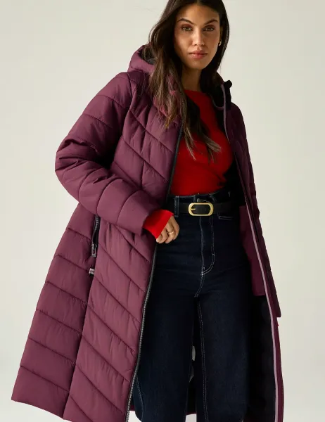 Regatta Adela Quilted Padded Hooded Longline Jacket Burgundy